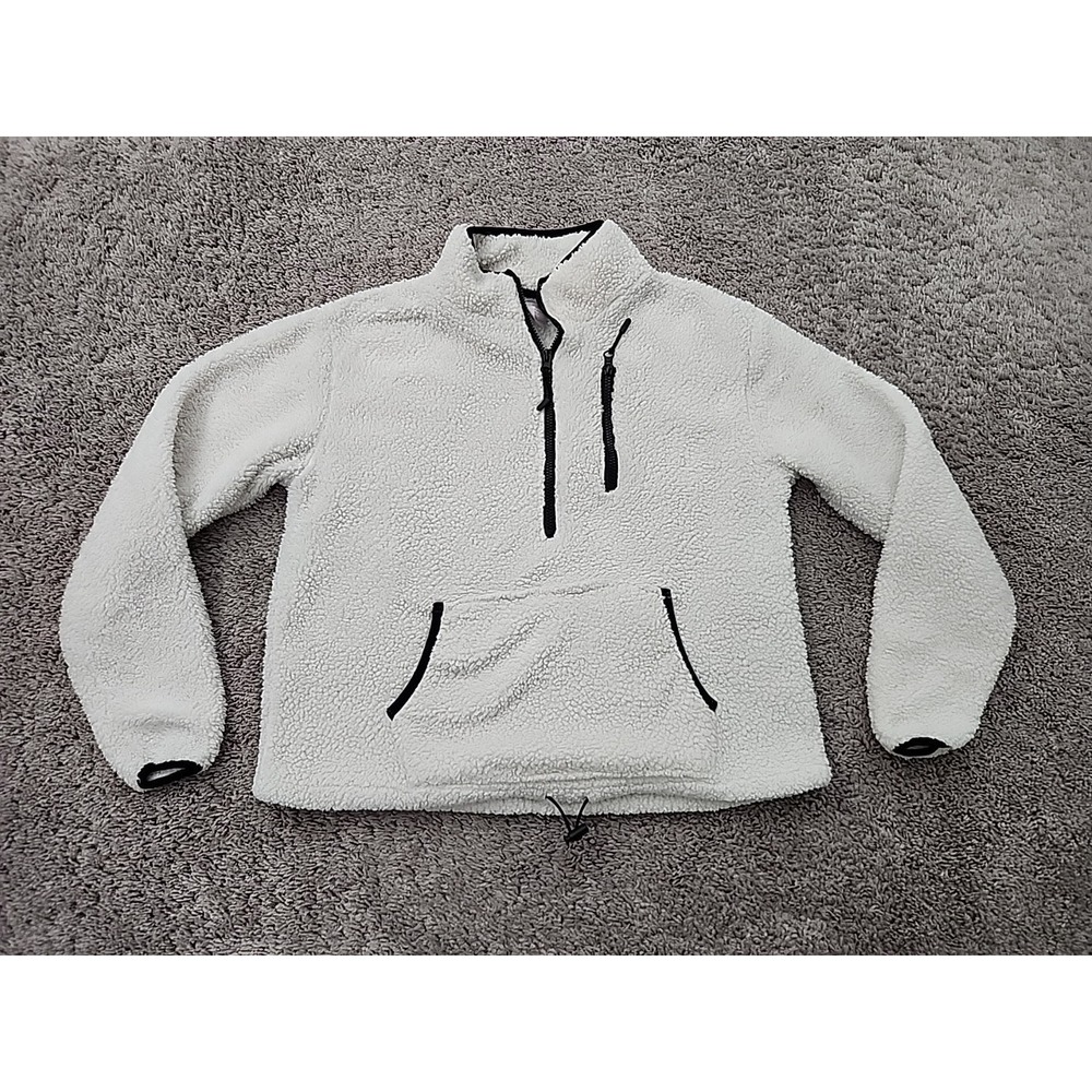 No Boundaries Pullover Kids Girls M 7-9 Off White BlackTrim 1/2 Zip SherpaFleece